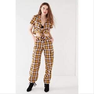 I.AM.GIA Yellow Black Plaid Straight Leg Pants